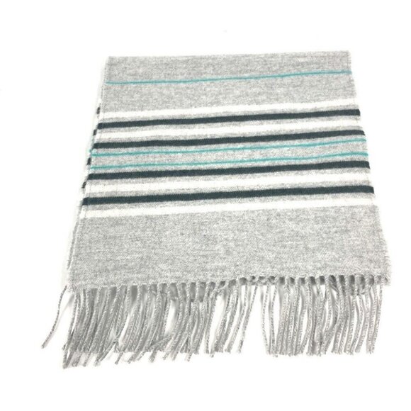 HERMES Border Neo-Locabaal fringe Scarf Cashmere gray/Green Unused - Picture 7 of 7